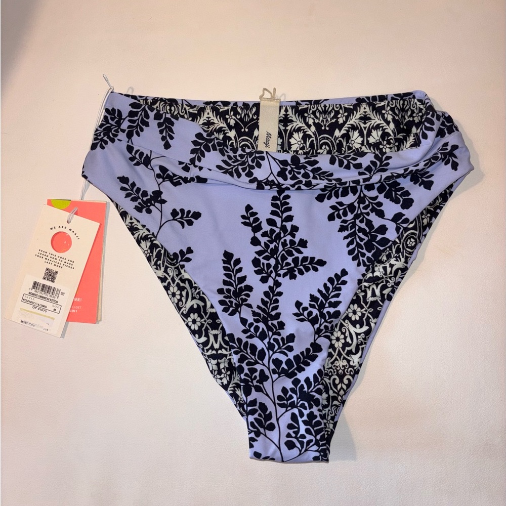 Maaji B&W and Light Blue&Black Floral Print High Waist Bikini Bottom